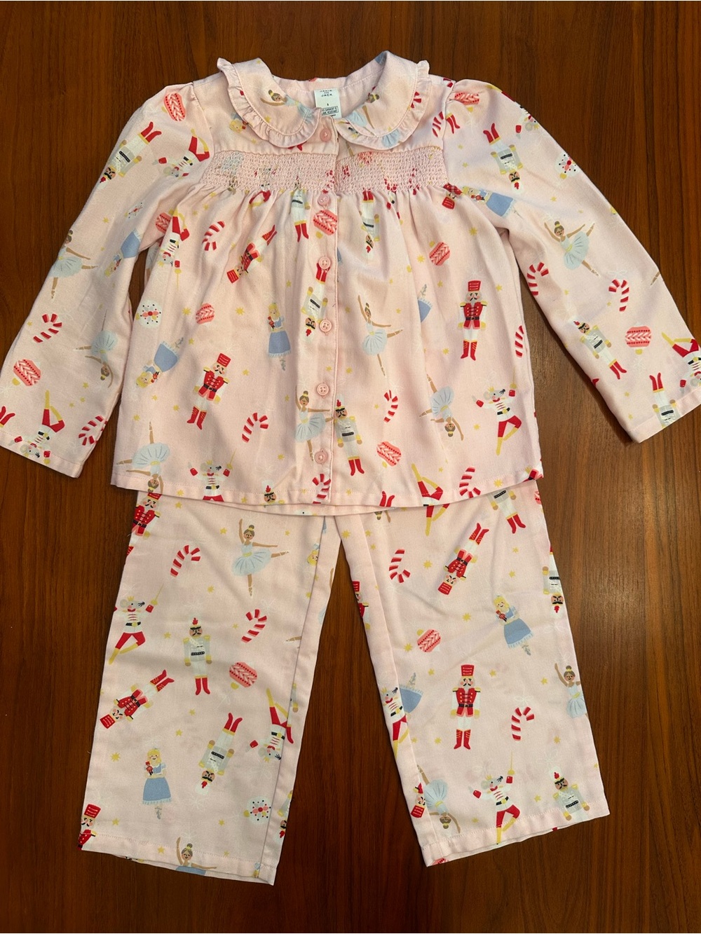 Janie and Jack Girls Pink Christmas Nutcracker Print Pajama Set size 5